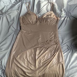 Lulu’s pink shiny asymmetrical dress